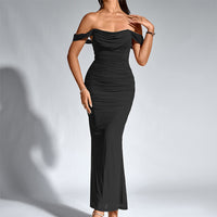 Robe Longue Drapée Épaules Dénudées