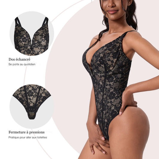 Body gainant dentelle : dos échancré et fermeture à pressions